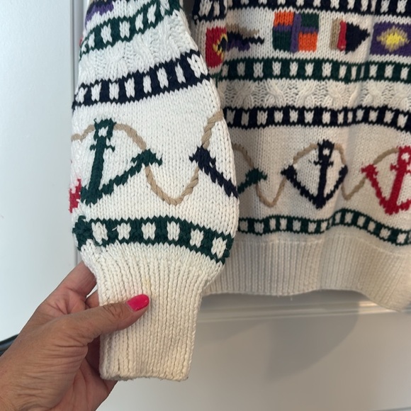 Vintage Rare  Boston Traders Nautical Theme Pattern Pullover White Knit Sweater - Picture 4 of 15